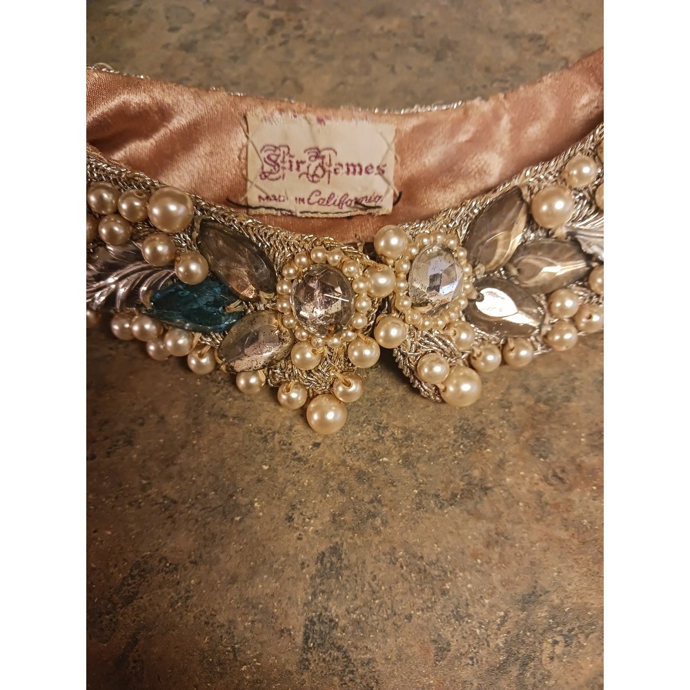 Vintage Sir James of California Beaded Faux Pearl Crystal Detachable Collar MCM - Picture 2 of 10